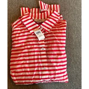 NWT XS Ann Taylor Loft pink white pinstripe button down shirt